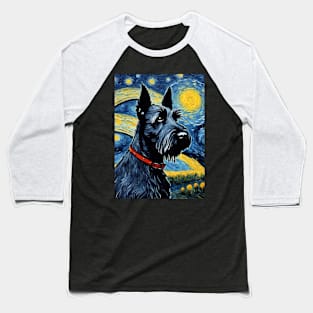 Cute Scottish Terrier Dog Breed Painting in a Van Gogh Starry Night Art Style Baseball T-Shirt